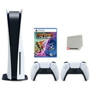 Sony Playstation 5 Disc Version Console with Extra White Controller, Ratchet & Clank: Rift Apart Bundle with Cleaning Cloth