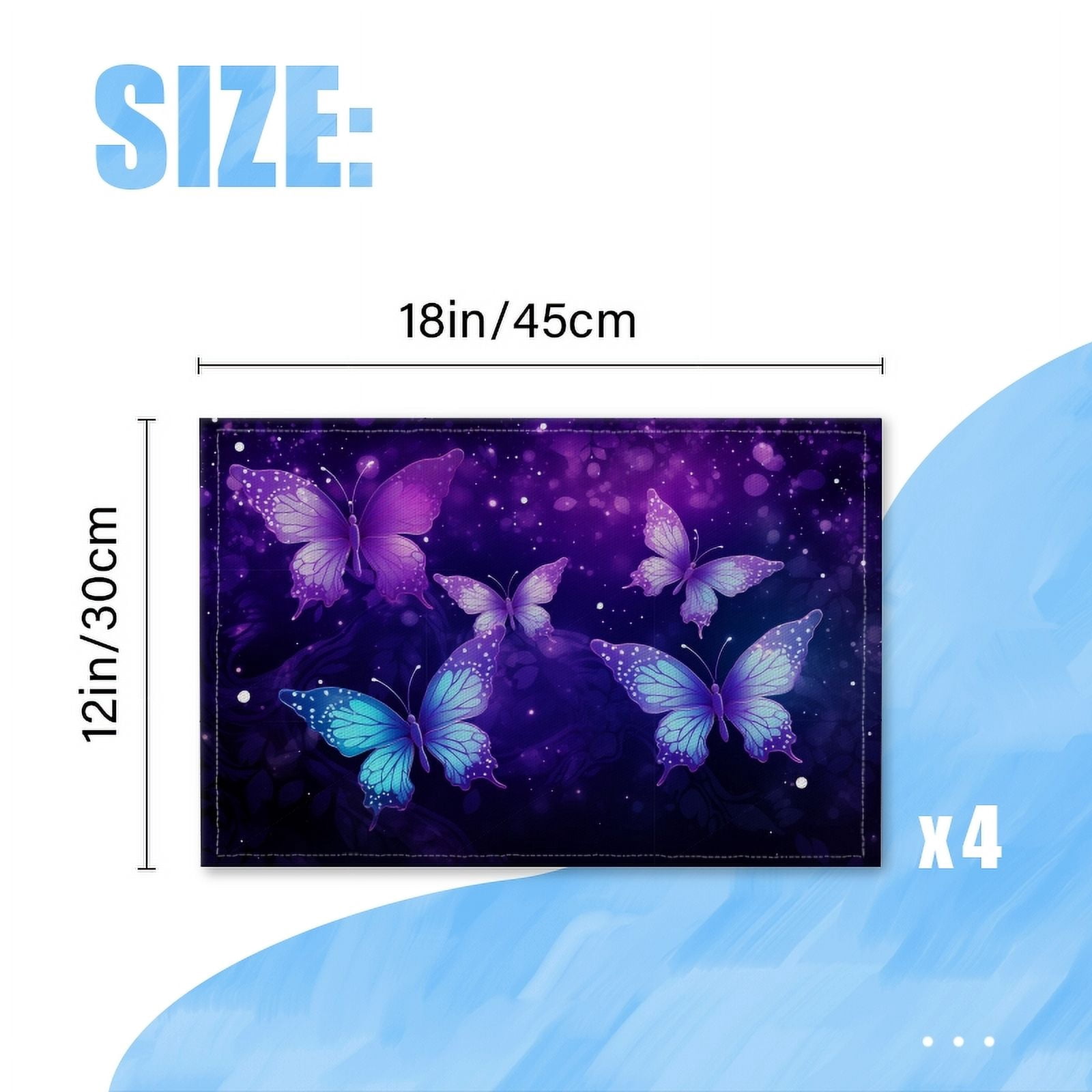 BaHomeck placemats Set of 4 Digital Art Illustration Of Purple And Blue Butterflies Cotton Linen rectangle Placemats for Kitchen Dining Table Indoor,Outdoor,18*12inch