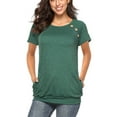 thumbnail image 4 of TEMOFON Shirts for Women Summer Short Sleeve Tops Casual Crew Neck Side Button Blouse with Pockets Dark Green Tees, 4 of 7