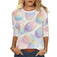 thumbnail image 4 of Tauxra Easter Printed T-Shirt For Women, 3/4 Sleeve Round Neck Casual Top, Retro Blouse for Daily Wear and Spring Outfits, 4 of 9