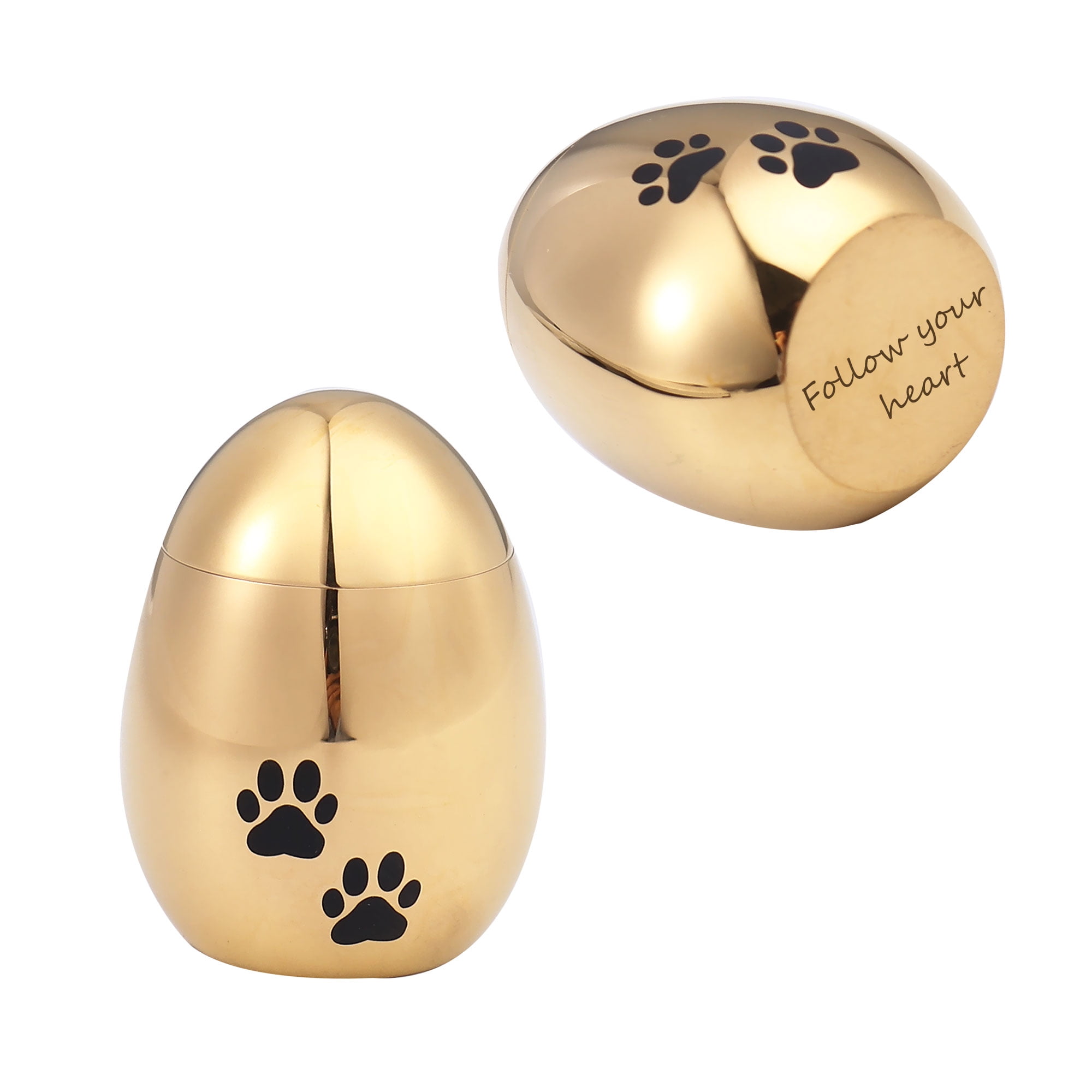 Handcrafted Waterproof Stainless Steel Small Gold Pet Cremation Urn for Ashes Holder Dog Paw Print Memorial Ash Container Keepsake with Free Gift Pouch