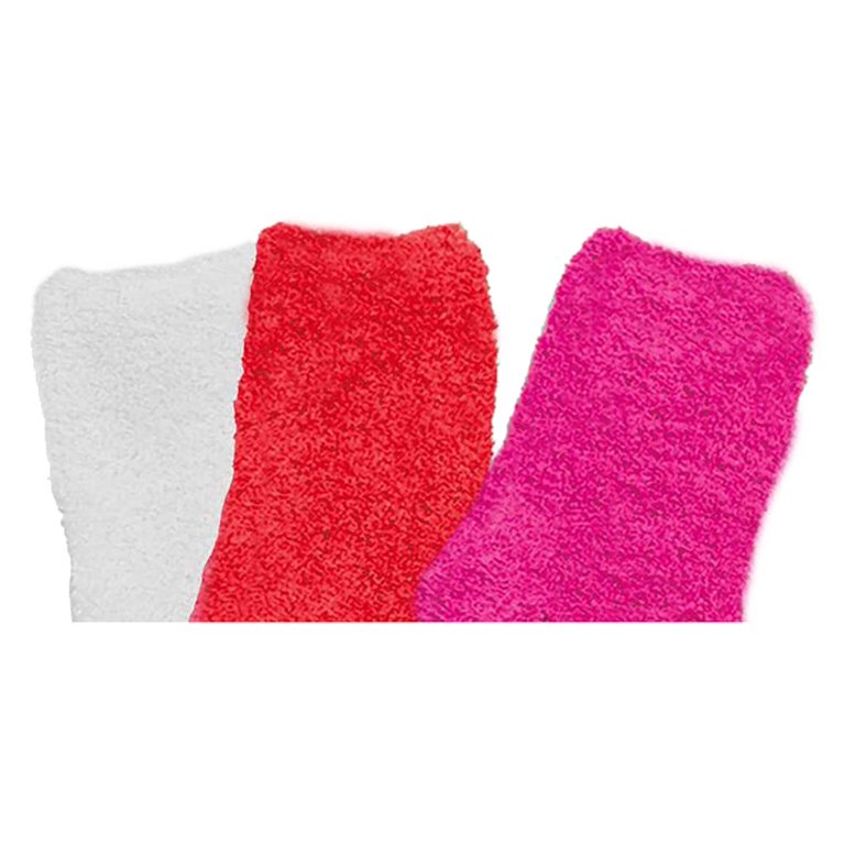 Stems Luxury Women's Plush Cozy Winter Socks - 3 Pack - Red/Pink/White