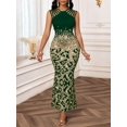 thumbnail image 3 of Dark Green Leopard Print Sequin Mermaid Dress With Cut-Out Shoulder Detail, Elegant Evening Gown, 3 of 7