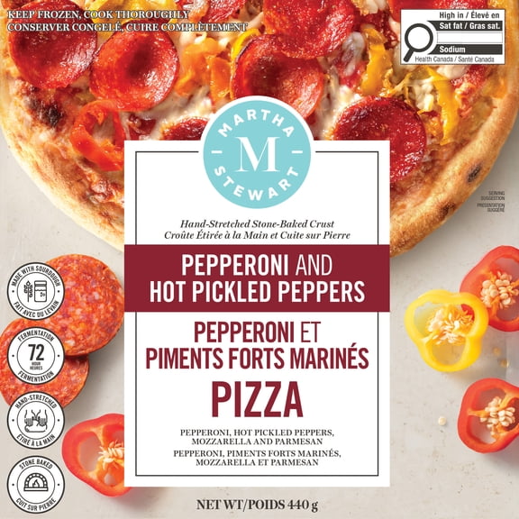Martha Stewart Pepperoni & Pickled Pepper Pizza, Stone-Baked Pizza made with Hand-Stretched Sourdough Crust, 440 g