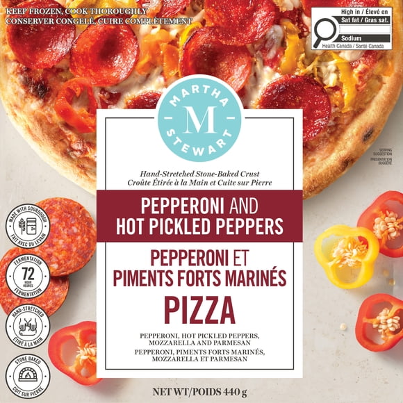 Martha Stewart Pepperoni & Pickled Pepper Pizza, Stone-Baked Pizza made with Hand-Stretched Sourdough Crust, 440 g