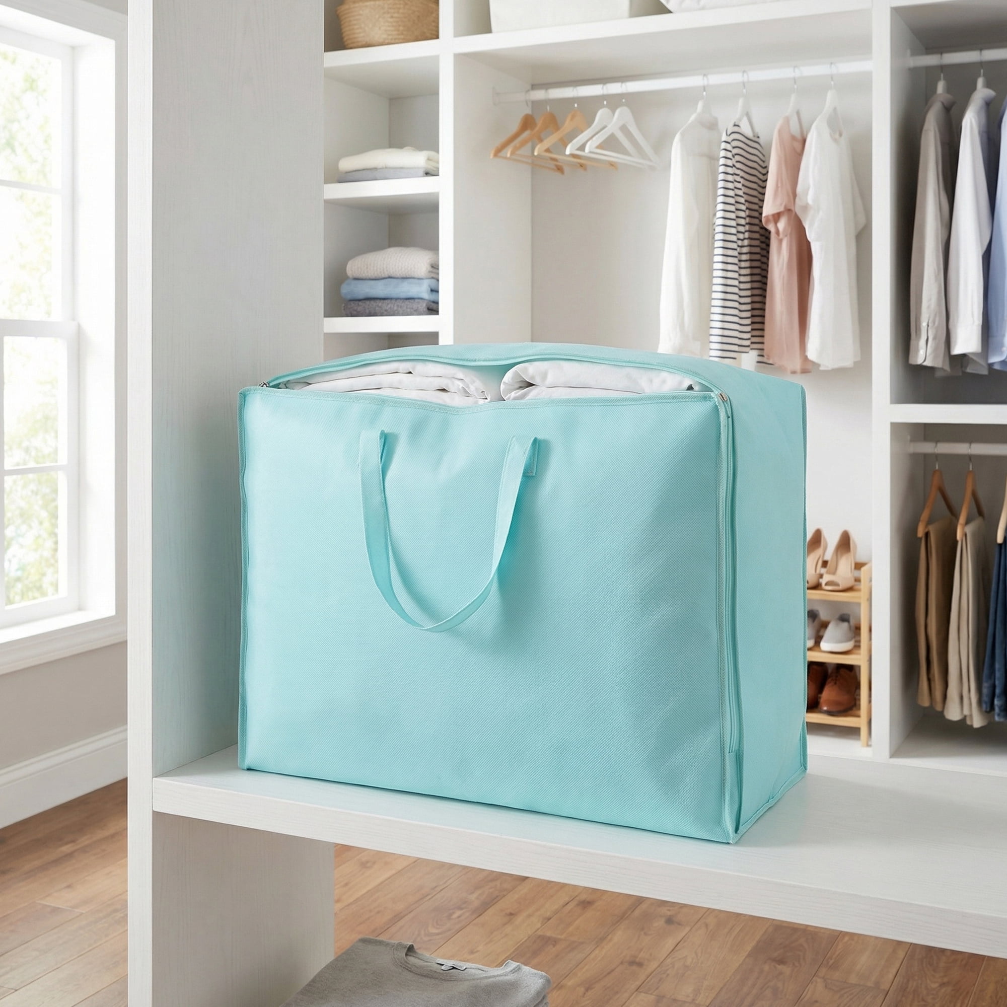 Unique Bargains Clothing Storage Bag Organize Bedroom and Closet Blue 27.6"x19.7"x10.2"