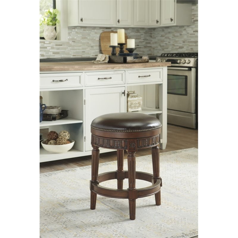 Ashley North Shore 25" Upholstered Swivel Counter Stool in Dark Brown
