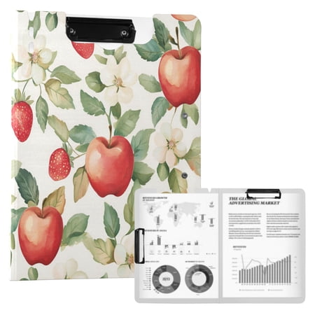 FORMRS A4 Clipboard Folder with Pen Holder Horizontal Foldable School Office Binder, Beige Apple Pattern