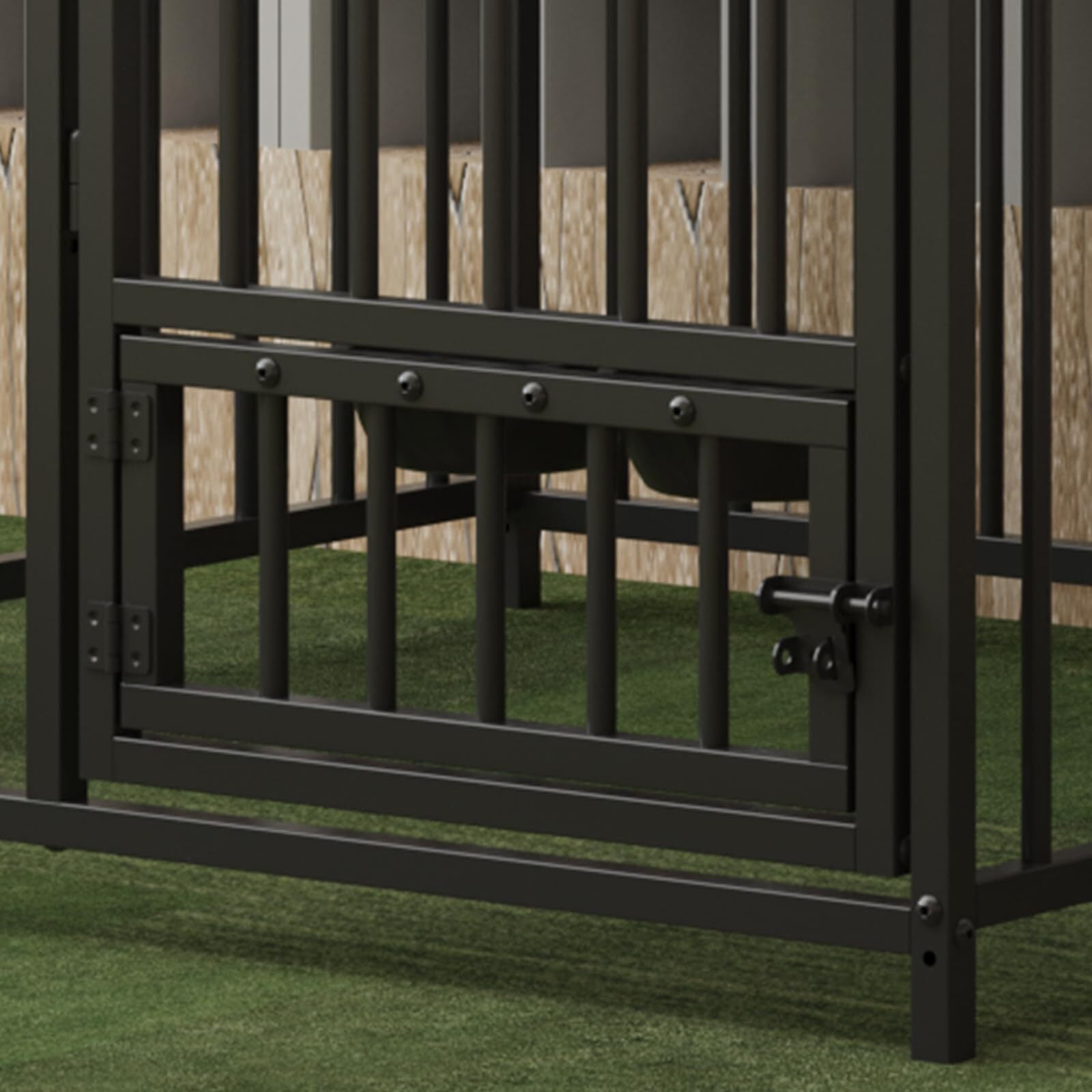 EuKer Outdoor Dog Kennel with Roof, 4x4x6 ft Heavy-Duty Dog Cage W/Safety Locks & Stainless Steel Bowls for Garden, Backyard