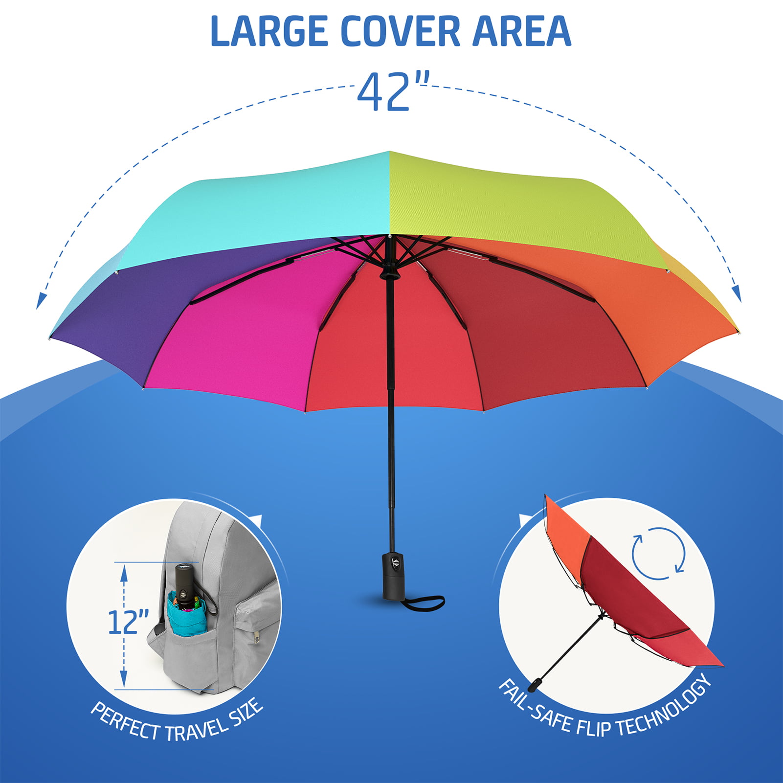 Auto Open/Close Multiple Colors Windproof Reinforced Canopy Ergonomic Handle Rain-Mate Compact Travel Umbrella 