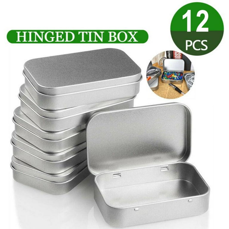 Mduoduo Metal Rectangular Empty Hinged Tins - Pack of 12 Silver