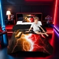 thumbnail image 3 of meiyoeat Neon Lightning Gaming Twin Comforter Sets for Boys Girls, Electric Gamer Bedding Set, Orange Red, Black Reversible 2 Pieces, 1 Comforter and 1 Pillowcase, 3 of 6