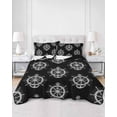thumbnail image 2 of Quilts Queen Size Bedding Set, Nautical Anchor Reversible Summer Quilt 3 Pieces, Coastal Ocean Sea Textured Black Lightweight Bedspreads Coverlets with 2 Pillow Shams for All Seasons, 2 of 5