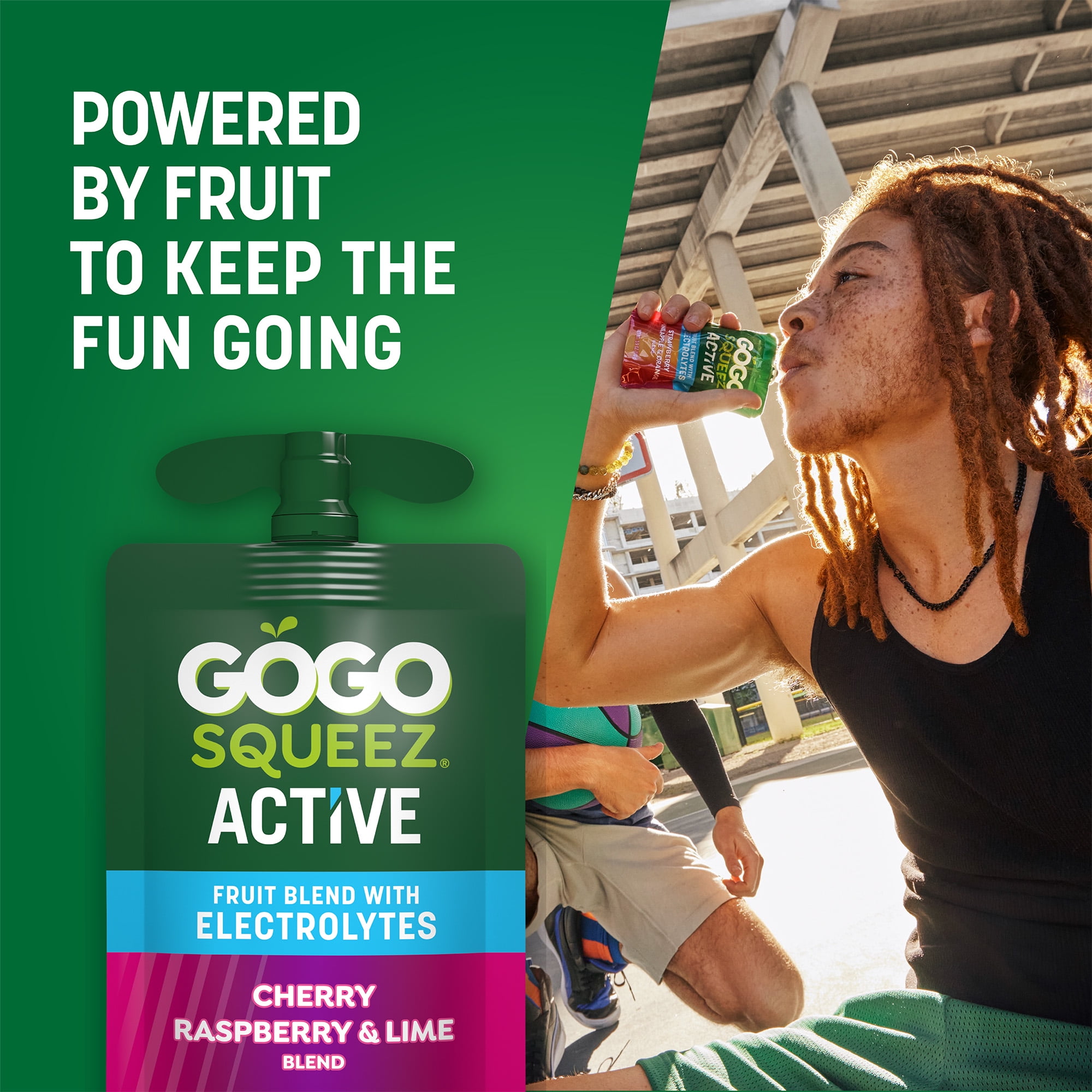 GoGo squeeZ Active Fruit Blend with Electrolytes, Cherry Raspberry Lime, 3.9 oz/10ct