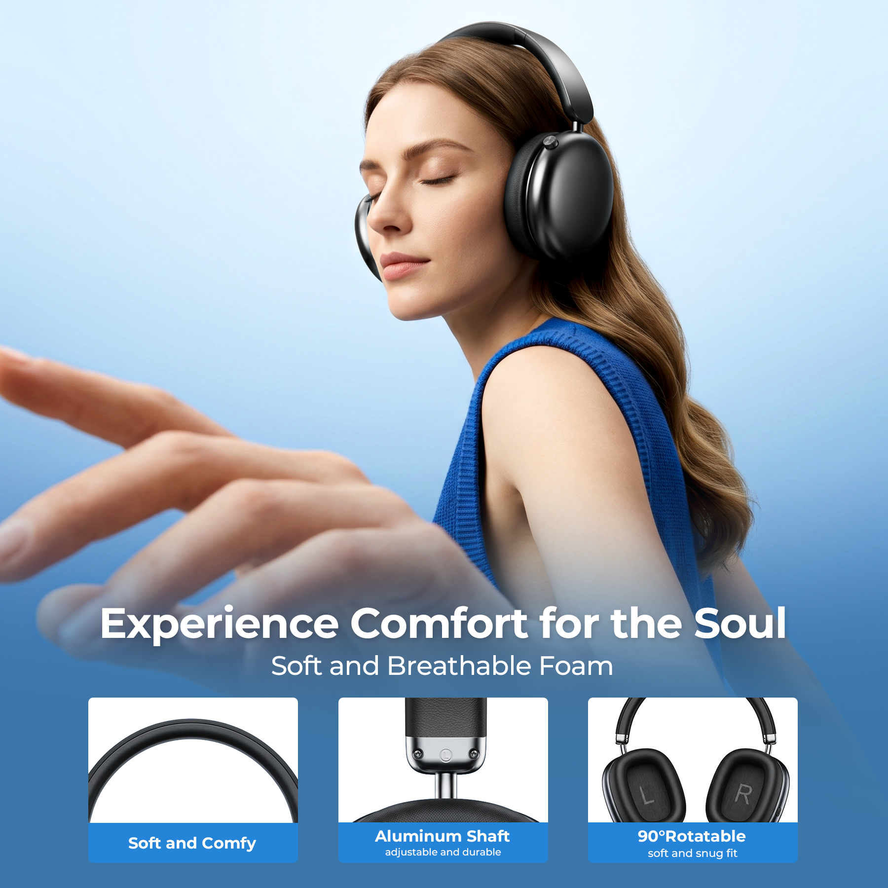 VEATOOL Bluetooth Over-Ear Headphones, 58H Battery, BT5.4 photo 2