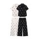 thumbnail image 2 of HH TRAF Conjunto de 2 piezas de verano para mujer, camisa elegante de manga corta con cuello vuelto en contraste y pantalón ancho con botones y bordado para mujer, 2 of 5