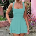 thumbnail image 2 of Huowey Women Tennis Dress Sleeveless Wide Strap Popular Square Neck High Waist Ruched A-Line Ruffle Tiered Flowy Athletic Sport Workout Yoga Mini Dresses,Blue,M, 2 of 8
