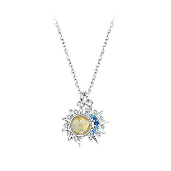 Sun and Moon Pendant Necklace - 925 Silver Adjustable Chain Delicate Pendant Jewelry for Women