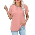 thumbnail image 3 of Womens Short Sleeve Tops Dressy Casual Blouse Short Pleated Short Sleeve Round Neck Cotton Shirts Summer Clothes Breathable Basic Loose Pullover Top, 3 of 7
