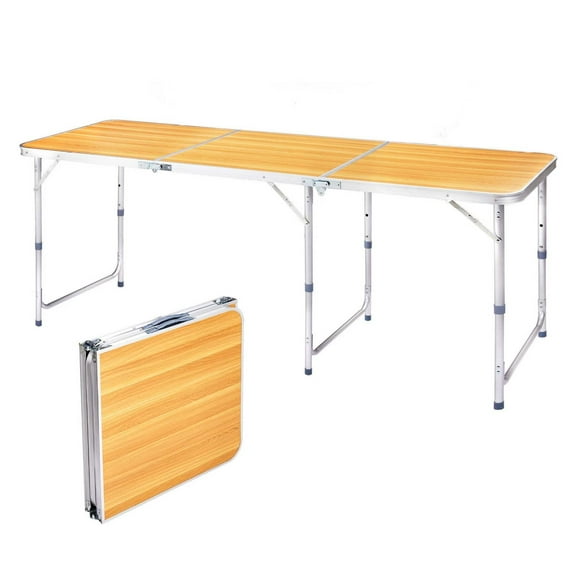 6ft Portable Folding Camping Table, Outdoor Waterproof Adjustable Height Table, Aluminum Lightweight Suitcase Foldable Table for Picnic BBQ Beach Dining,Yellow