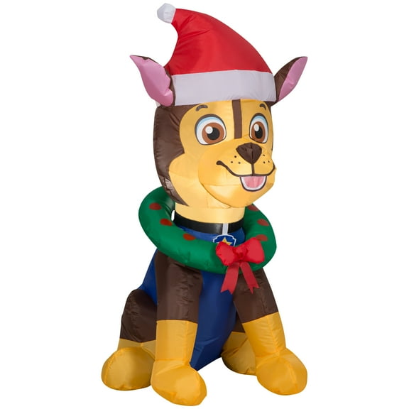 Paw Patrols Chase with Christmas Wreath and Santa Hat, 3.2 Feet Tall