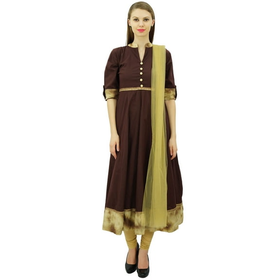 Atasi Women's Long Brown Cotton Anarkali Salwar Suit Casual Ethnic Clothing-4