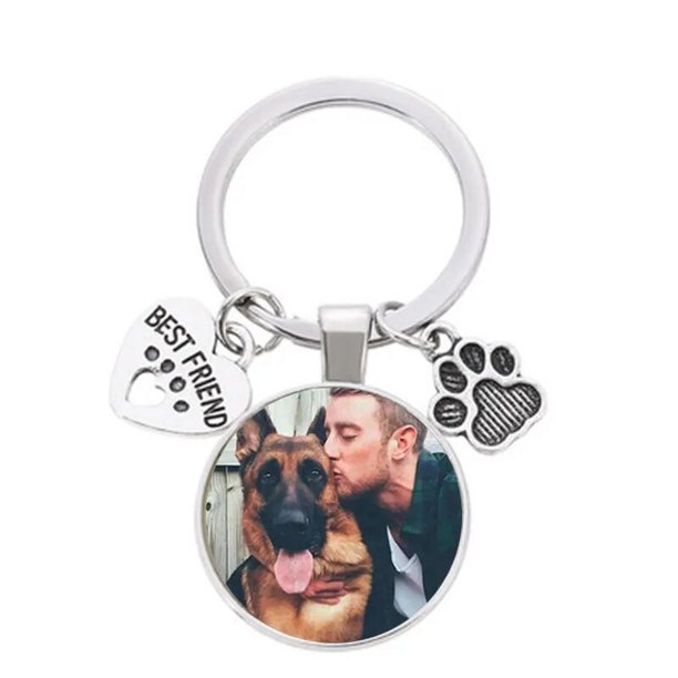 Llavero personalizado con foto de perro y gato, colgante de cristal de I Love Dog, Mini llavero de hombre y mujer, llavero de uso del mismo estilo