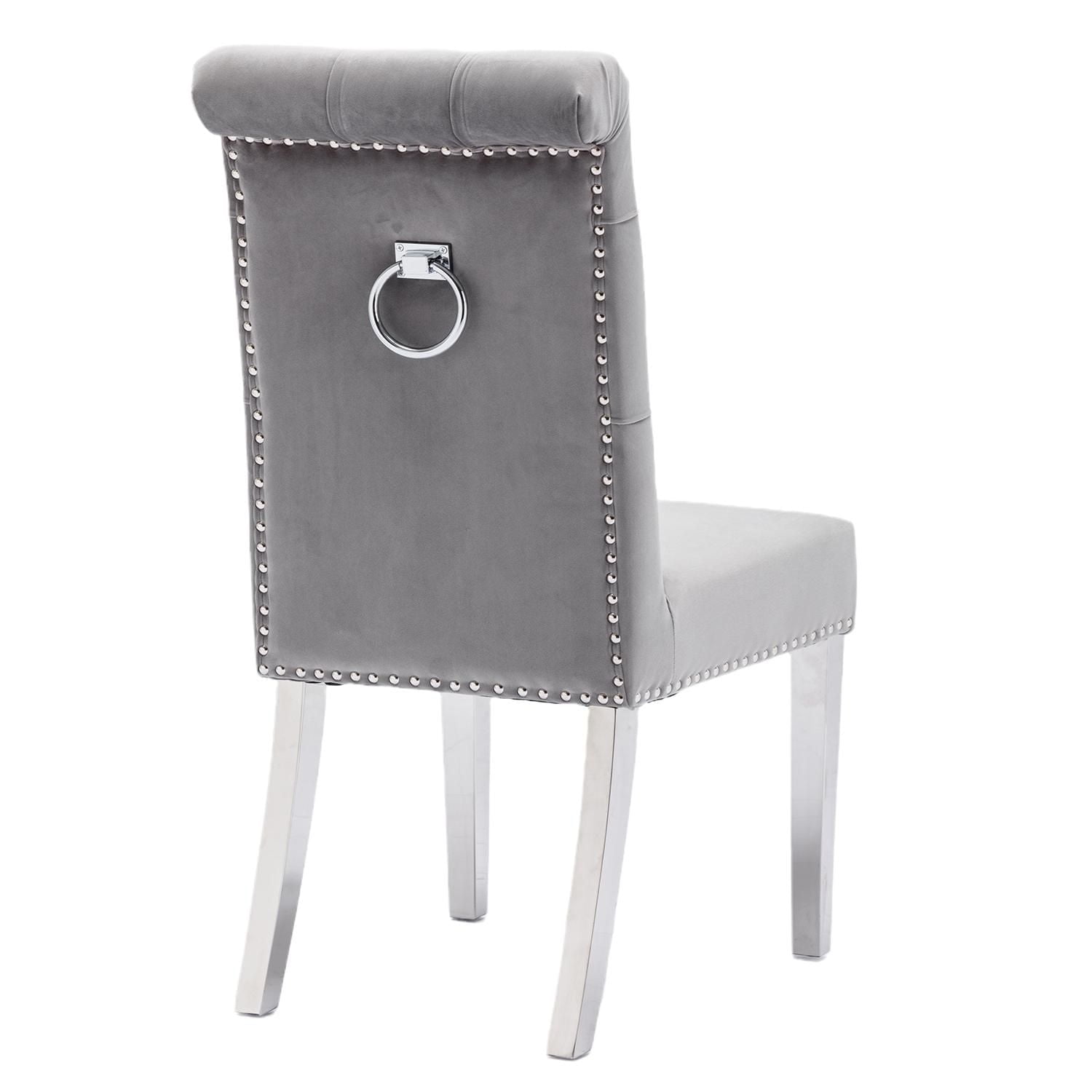 Chaise de salle à manger avec pieds argentés en velours gris miel canadien (Ensemble de 2)
