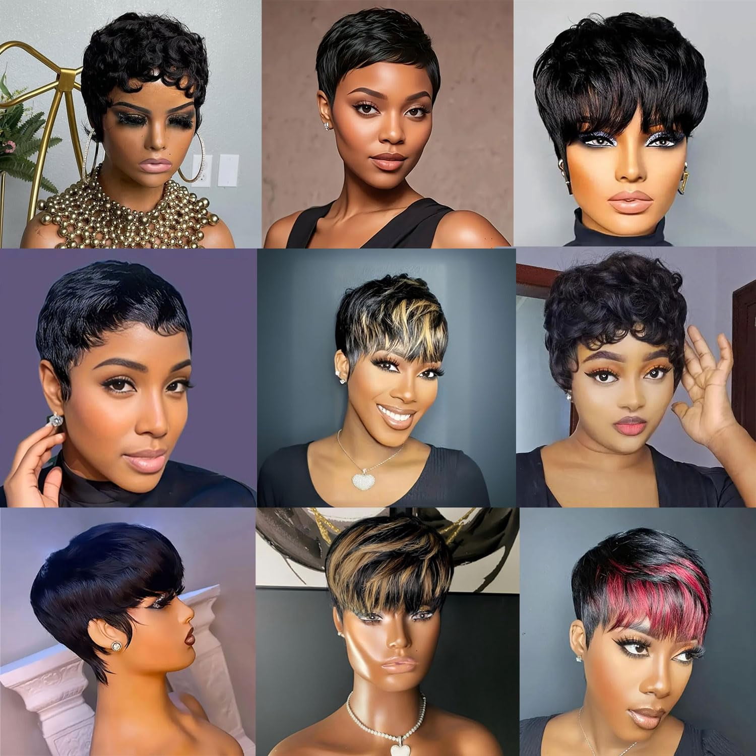 Pixie Cut Wig Human Hair Wear and Go Glueless Wigs Human Hair with Bangs Pixie Cut Wig for Women short wigs for women with BangsFull Machine Made 1B Color None Lace Front Wigs