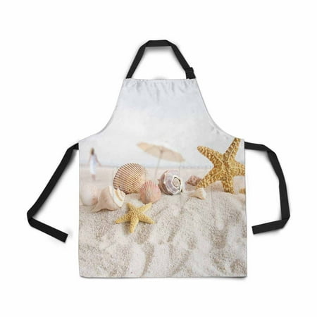 

ASHLEIGH Adjustable Bib Apron for Women Men Girls Chef with Pockets Starfish Seashells Sand Beach Sea Shell Novelty Kitchen Apron for Cooking Baking Gardening Pet Grooming Cleaning