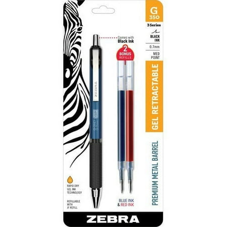 UPC: 0045888402119 | Zebra Pen G-350 Gel Pen 0.7 mm Pen Point Size – Refillable – Cobalt Blue  Black Gel-based Ink – Metal Barrel – 1 Pack