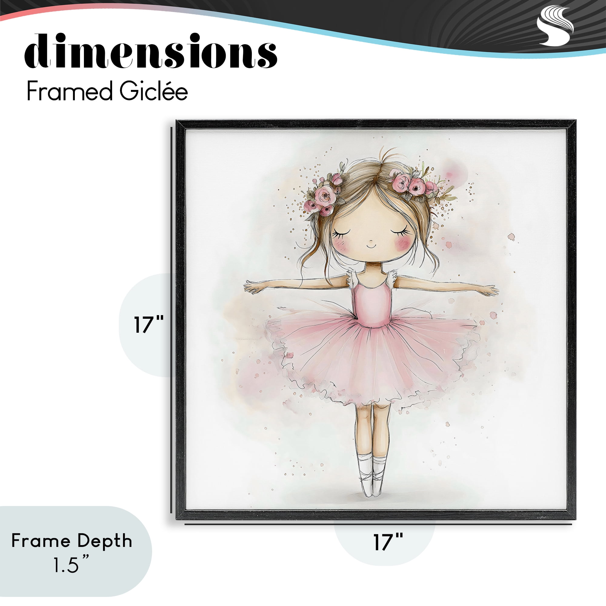 Stupell Industries Flower Ballerina in Pink Tutu Black Framed Giclee Art, design by Creative Studio