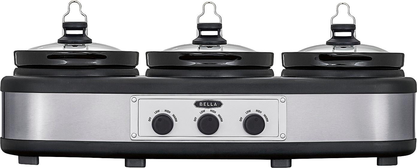 Bella - 3 x 2.5-Quart Triple Slow Cooker - Stainless Steel/Black 