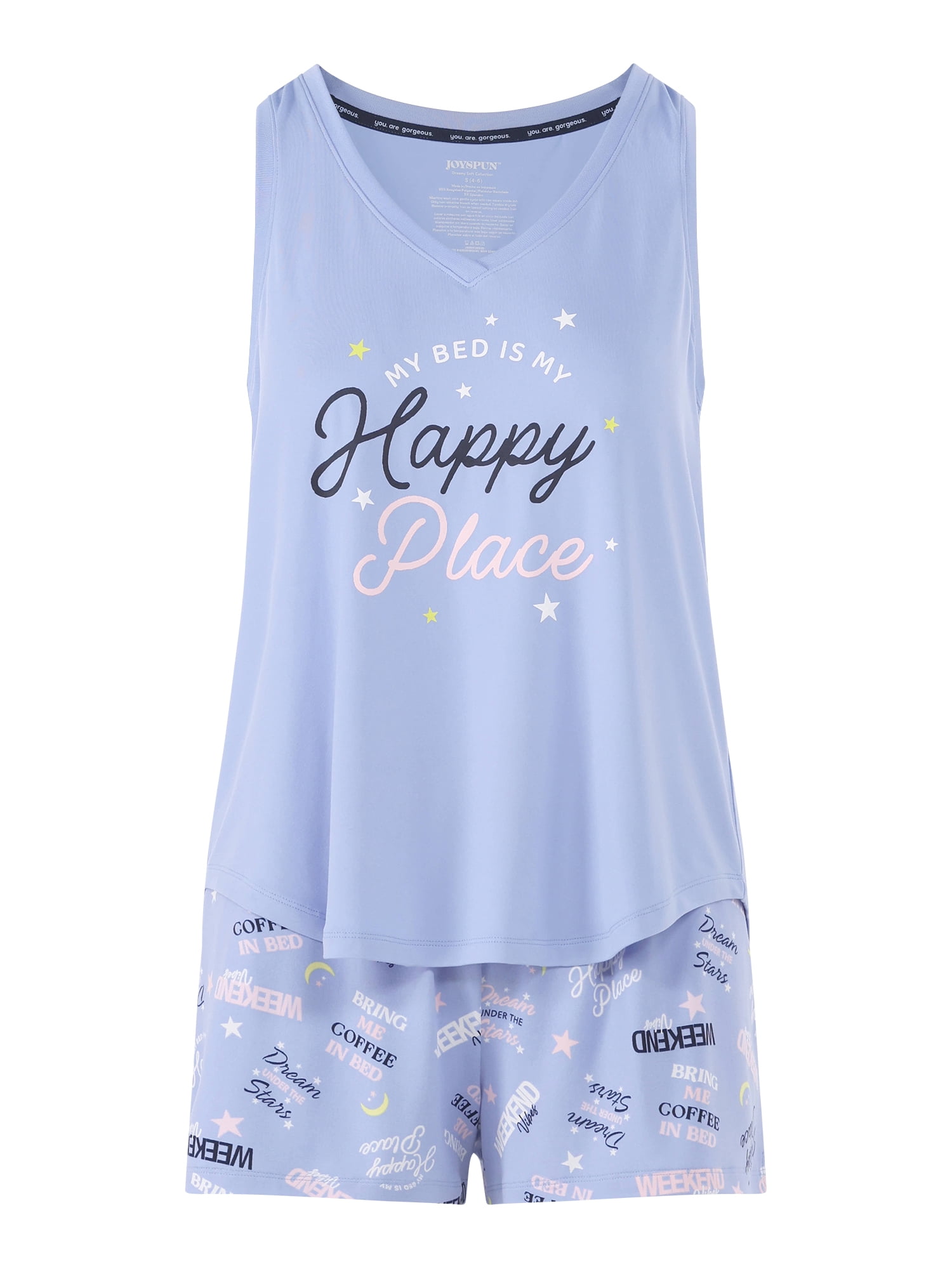 Joyspun Women's Printed Tank Top and Shorts Pajama Set, 2-Piece, Sizes XS-3X