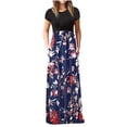 thumbnail image 2 of Robe Décontractée à Col Rond pour Femmes, Imprimé Floral, Manches Courtes, Jupe Longue, 2 of 7