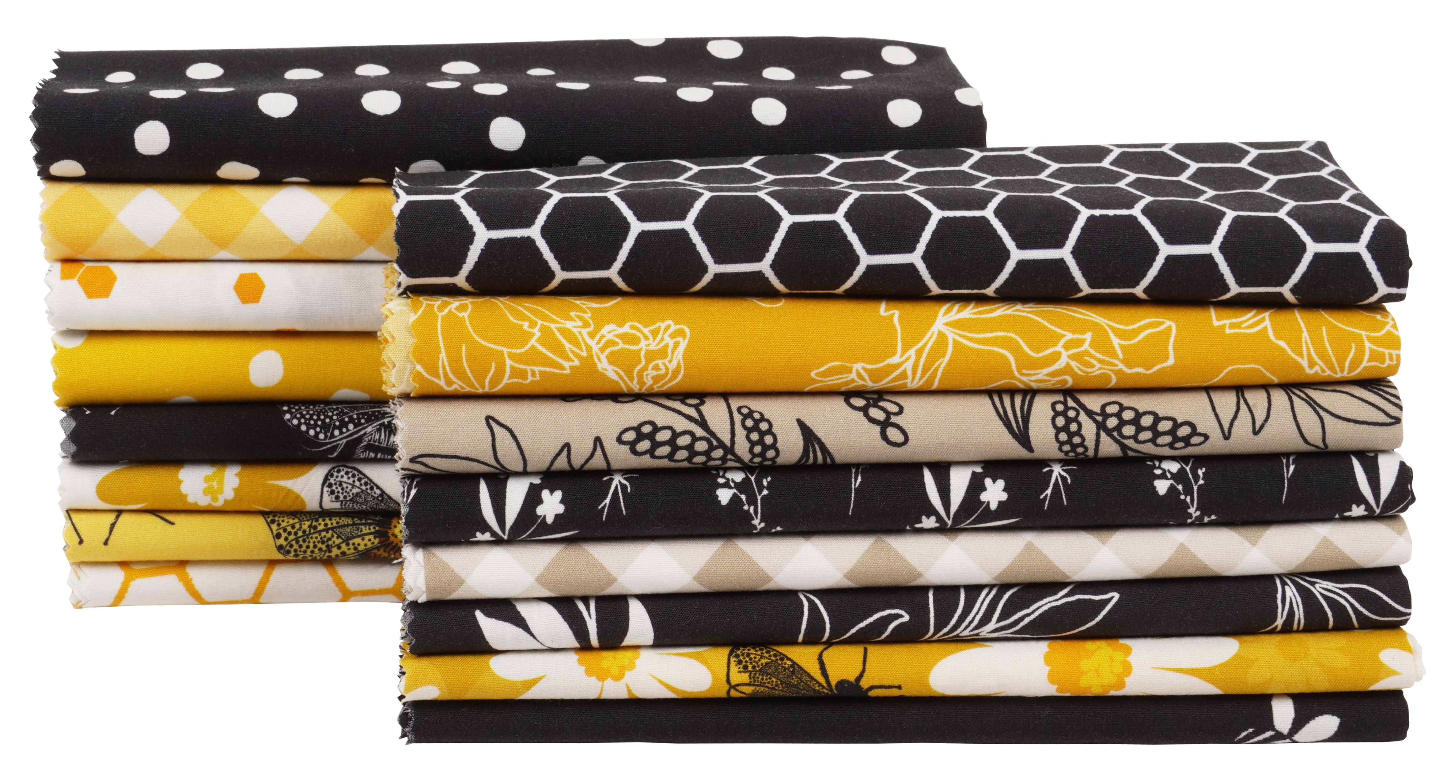 Soimoi 16 Pc Fat Quarter Bundle-Honey BeesPrint 18"x 22"DIY Patchwork-100% CottonPre-Cut Quilting Fabric White-Yellow & Black