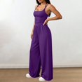thumbnail image 5 of LEKODE One Piece Jumpsuits for Women Wide Leg Summer Pants for Women Ruched Rompers Comfy Beach Vacation Trendy Overalls Travel Jumpsuits for Women Summer Outfits Purple S, 5 of 6
