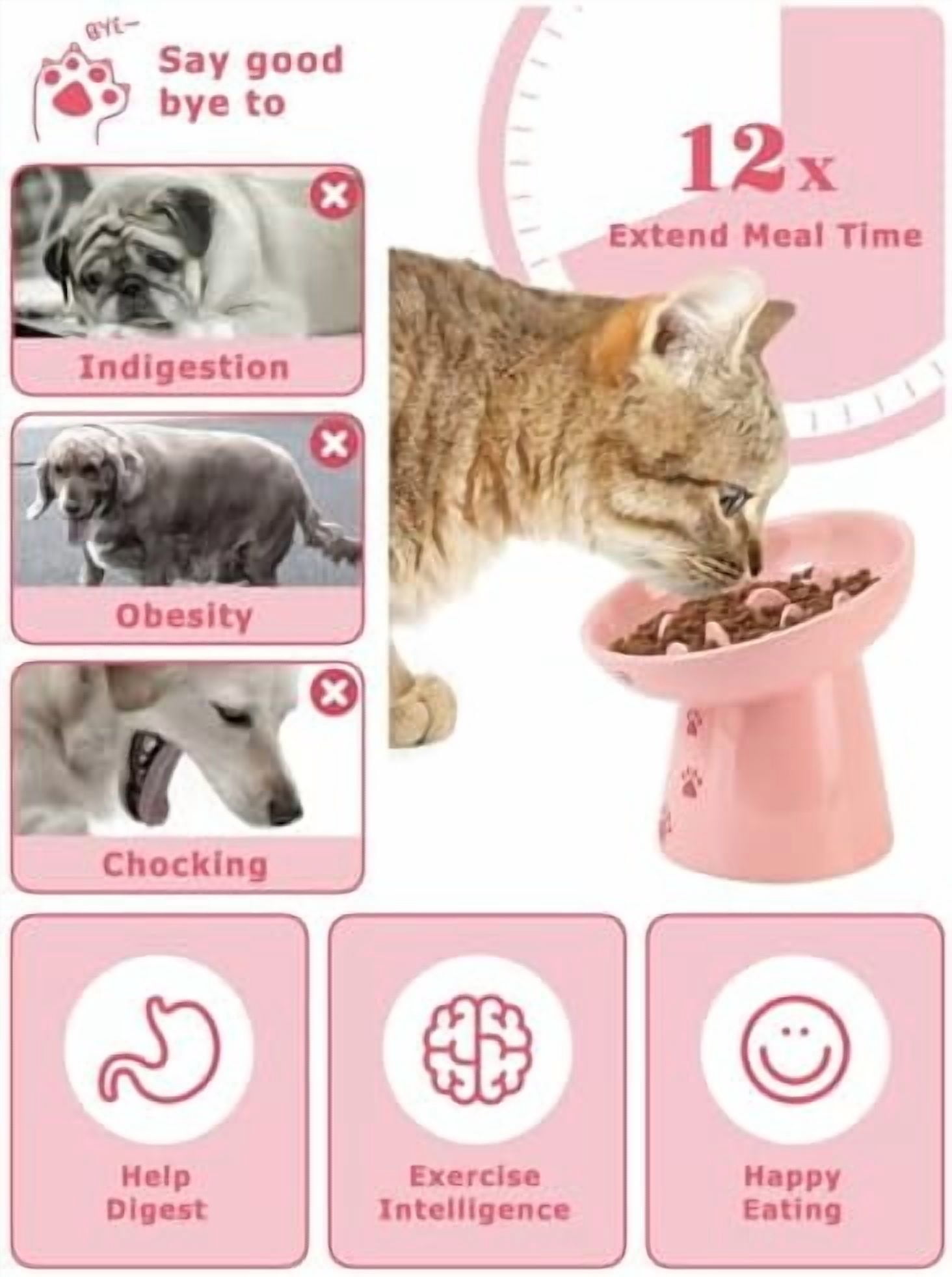 6 Inch Slow Feeder Bowl, Elevated Dog & Cat Bowl, Ceramic, Anti Vomiting, Pink