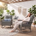 thumbnail image 2 of Techmilly 3-Piece Outdoor Rocking Chairs, Wicker Patio Furniture with Thickened Cushions and Table for Porch (Grey), 2 of 12