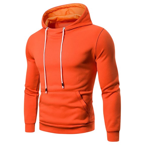 CQONEPT Men's Pullover Tops Skinny Comfy Sweatshirts Workouts Running Hoodies Winter Outfit with Pockets Orange XL