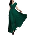 thumbnail image 1 of Discountstore145 Vestido largo para mujer, otoño, invierno, elegante, color liso, cuello en V, manga corta, parte delantera cruzada, cintura ajustada, para cóctel, fiesta, para boda de noche Xishao ropa, 1 of 2