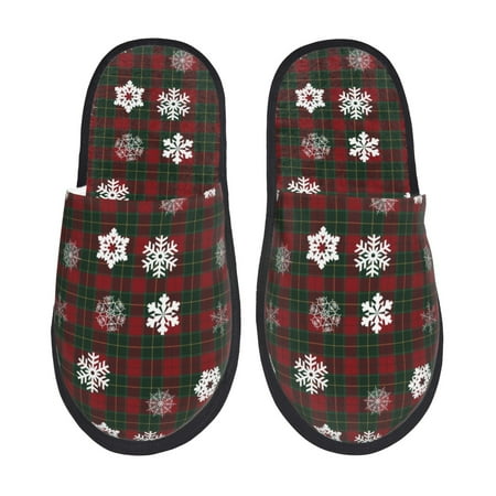 Balery Plaid Snowflakes Festive Slient Indoor Furry Fleece Comfort House Shoes Soft Non-Slip Home Shoes Cotton slippers House Slippers-- Medium