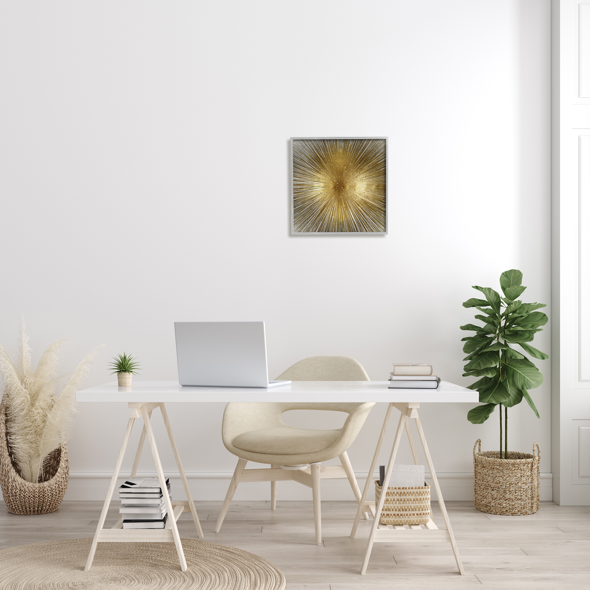 Art Deco Abstract Sunburst Lines Polka Dots Abstract Framed Art Print Wall Art, 17x17