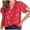 Red, variant on Zhouzou Women's Casual V Neck Floral Print Smocked Short Sleeve Chiffon Blouses Bohemian Top Shirts