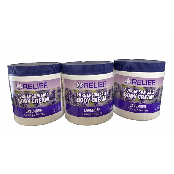 Relief Pure Epsom Salt Body Cream Lavender Calming & Relaxing 6oz Each