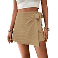 thumbnail image 3 of Women'S Summer Mini Wrap Shorts Knot High Waist Belted Skorts Zipper Casual Loose Skirt Khaki S, 3 of 7