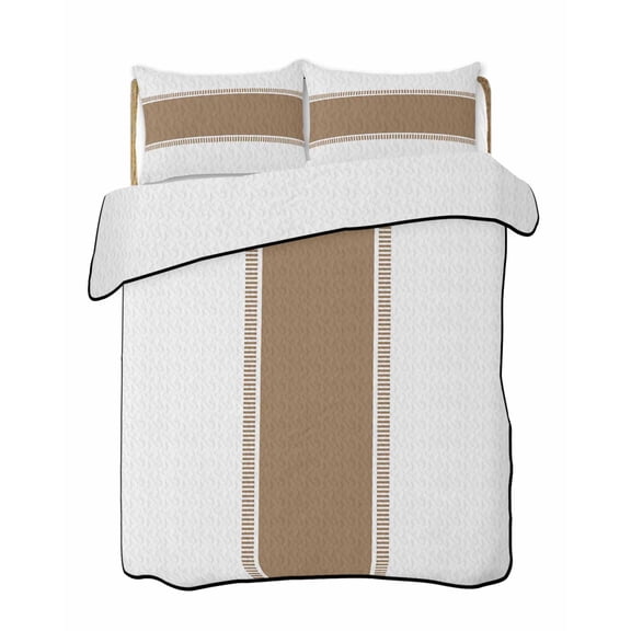Quilts King Size Bedding Set, Brown Solid Color Texture Lightweight Quilted Comforter, Simple Brown Stripes Soft Reversible Bedspread Coverlet with Pillow Covers for All Season, 96" x 106"