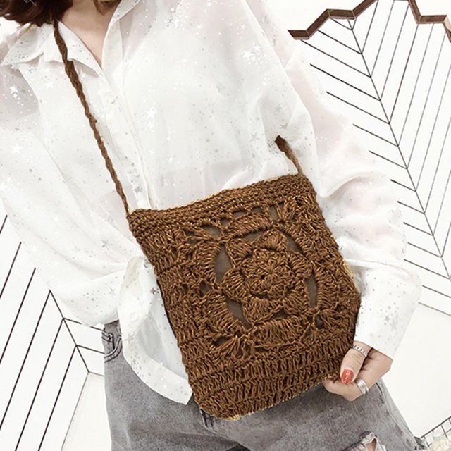 Bolso Messenger Verano Mujer Niñas Crochet Trenza Bolsos Hombro Vintage / Café