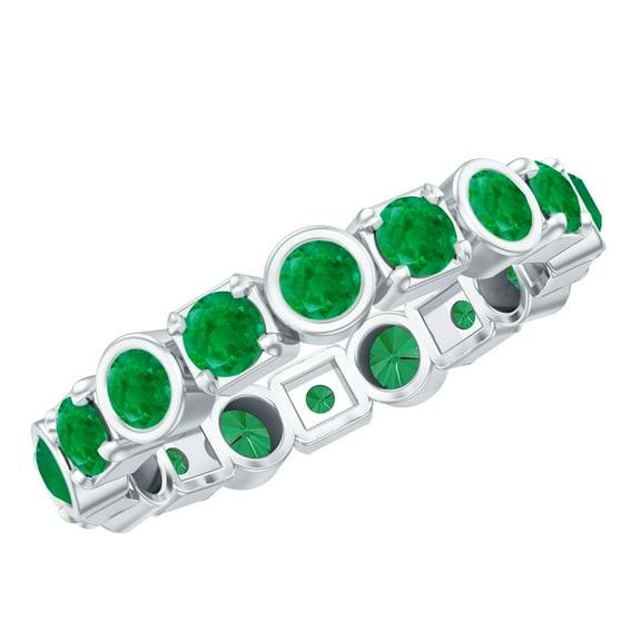 Rosec Jewels 3/4 CT Round Emerald Eternity Ring for Women, Fine Emerald Ring, Anniversary Gift for Her, Gold Emerald Full Eternity Ring, 925 Sterling Silver, US 4.00