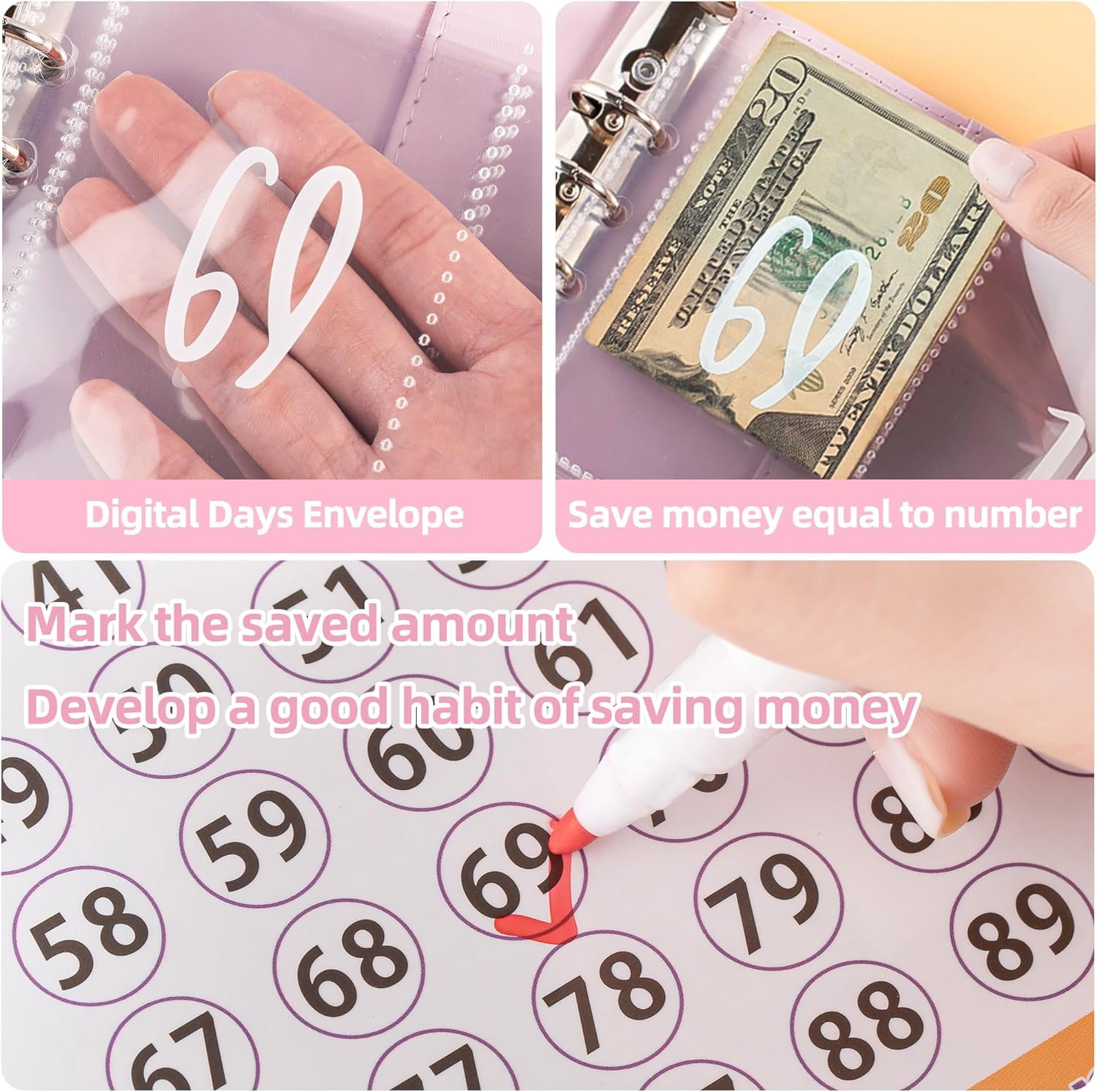 100 Envelopes Money Saving Challenge Binder - 100 Day Money Saving Challenge Book, A5 Savings Challenges Binder with Cash Envelopes and Challenge Trackers to Save $10,000, 5,050, and $500